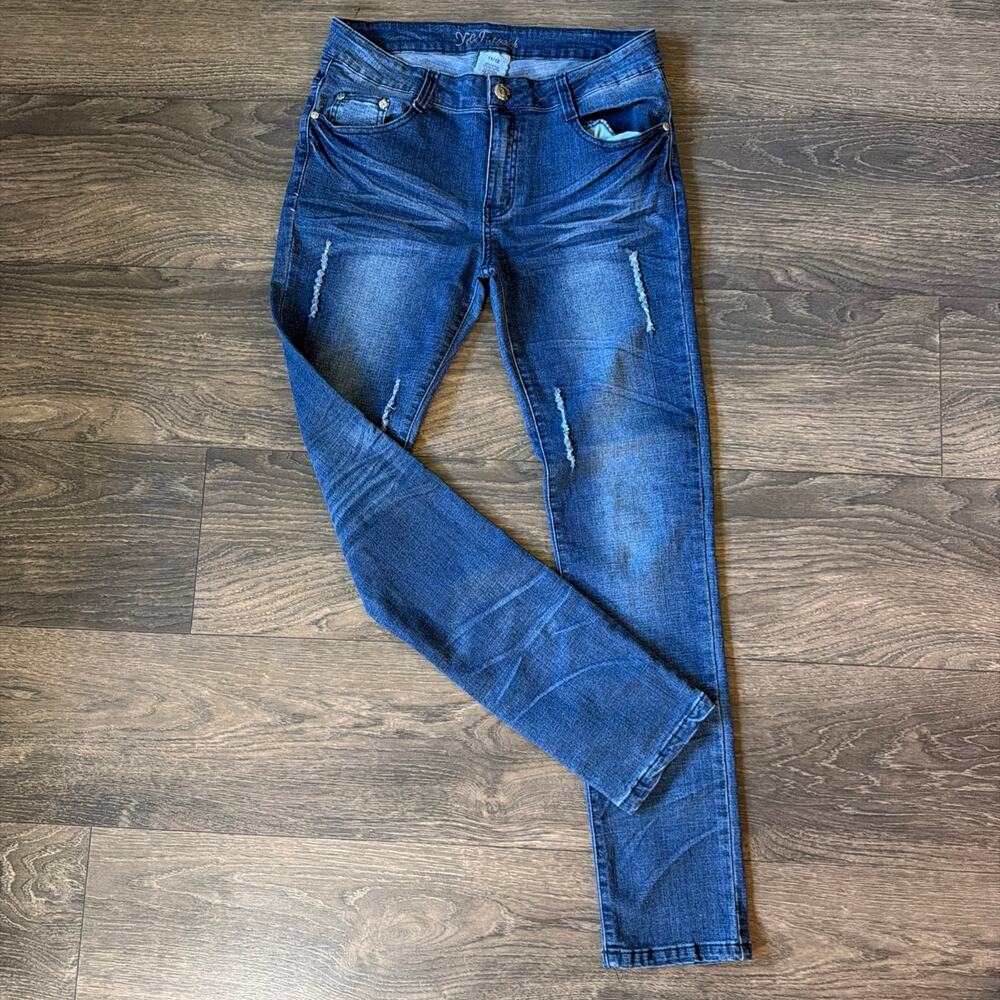 2000s Y2K Y&F Fashion Sz 11/12 Jeans Distressed Embroidered Low Rise Stretch